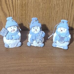 Snow Buddies Set of Three Snowman Figurines with Blue Accents